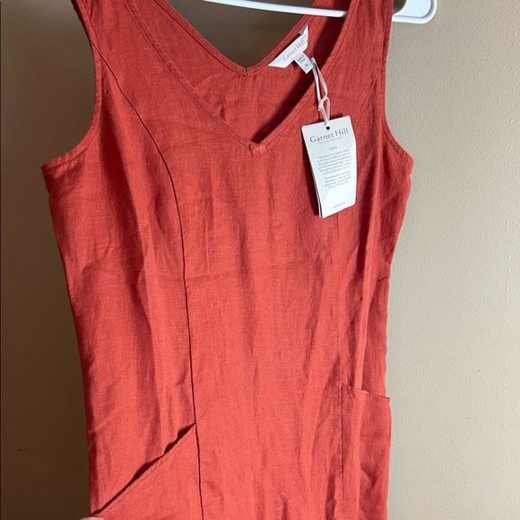 Garnet Hill Rust Flax Linen Drop waist Sun Dress NWT - Picture 2 of 8